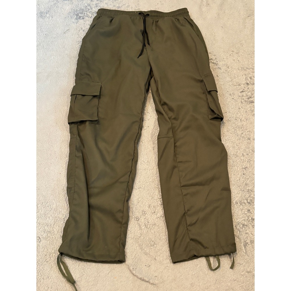 Unbranded Olive Green Cargo Pants Mens Large Elastic Waist Drawstring Ankle Tie